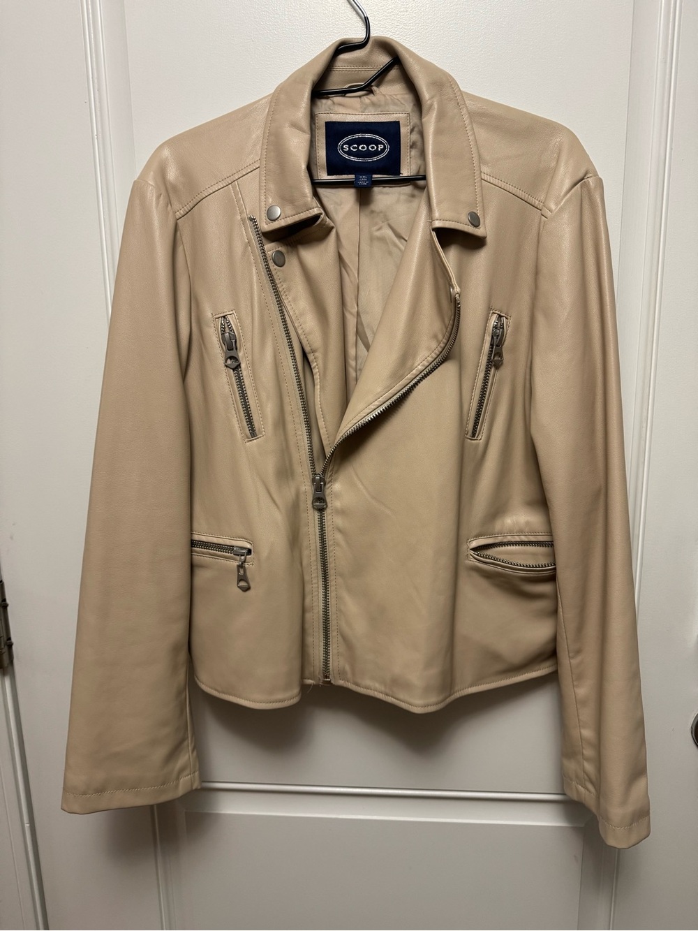 Women's Beige Faux Leather Moto Jacket